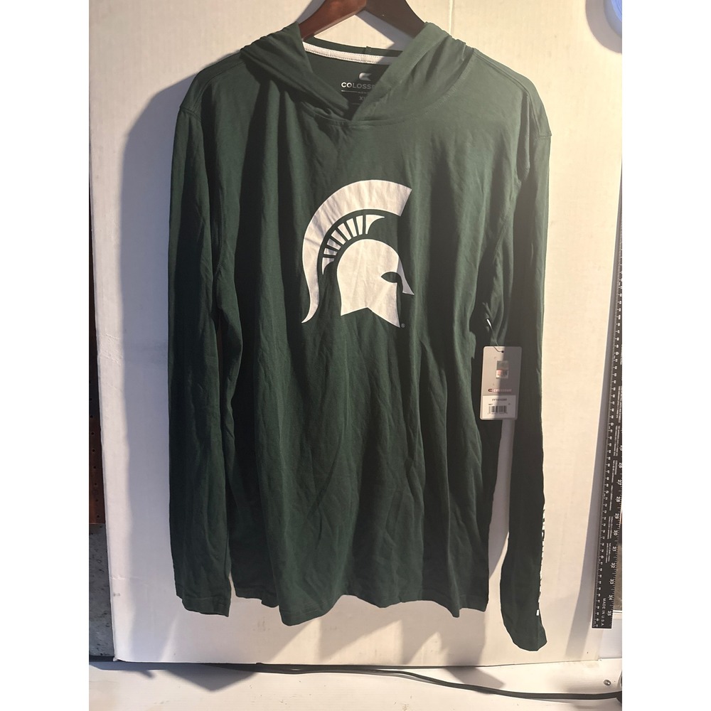 Colosseum Michigan State Spartans Mens XL Green Hooded Long Sleeve T-Shirt NWT